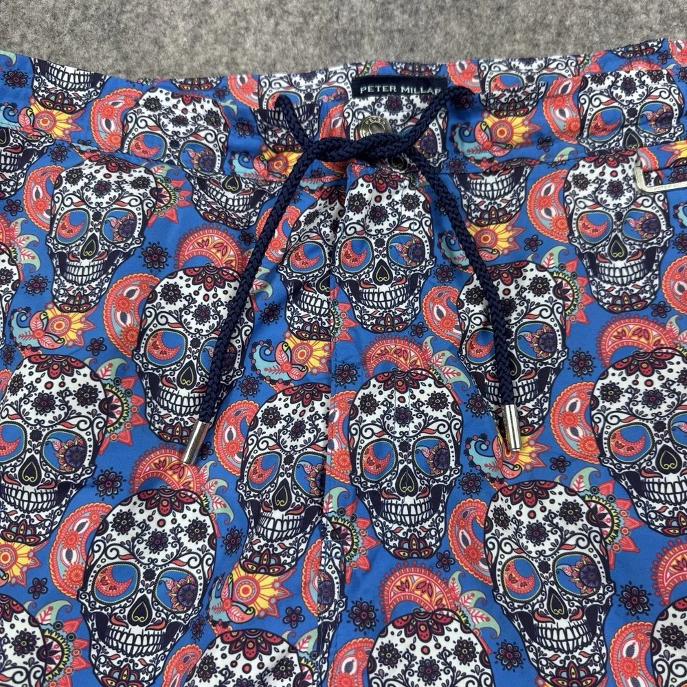 Peter Millar Collection Swim Trunks XL Multicolor Sugar Skull Dia De Los Muertos